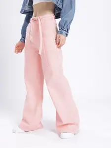 glitchez Women Wide Leg Jeans With fabric Tie-Up Belt