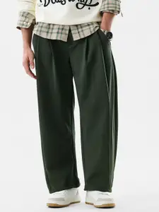 Snitch Men Dark Green Mid-Rise Relaxed Fit Trouser