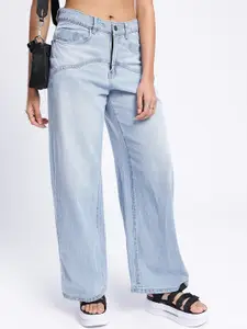 glitchez Women Panelled Baggy Wide-Leg Heavy Fade Jeans