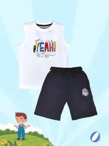 Lux Cozi Boys Printed Round Neck Sleeveless Pure Cotton T-shirt With Shorts