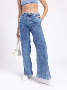 glitchez Women Wide Leg Heavy Fade Stretchable Jeans