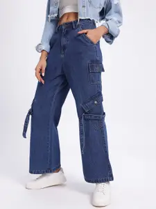 glitchez Women Cargo Style Wide Leg Jeans