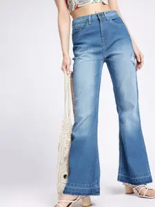 glitchez Women Slim Bootcut High-Rise Distressed Faded Stretchable Jeans