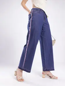 glitchez Women Frayed Baggy Fit High-Rise Jeans