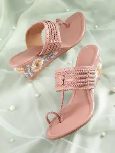 House of Pataudi Women Woven Design Open Toe Wedge-Heels