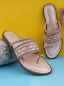 BAESD Women Embellished Leather Party Open Toe Flats with Western - Embellished