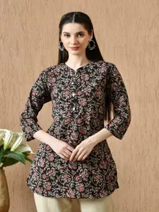 Anouk Rustic Women Floral Printed Mandarin Collar Pure Cotton Kurti
