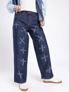 glitchez Women Baggy Fit High-Rise Cat Scratch Jeans