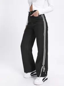 glitchez Women Wide Leg Side Stripe Bow Detail Jeans
