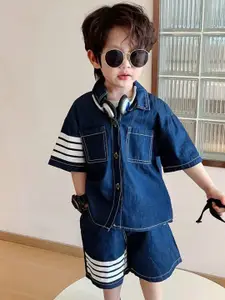 StyleCast x Revolte Boys Striped Pure Cotton Shirt With Shorts