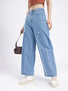 glitchez Women Baggy Fit Patch Work High-Rise Light Fade Jeans