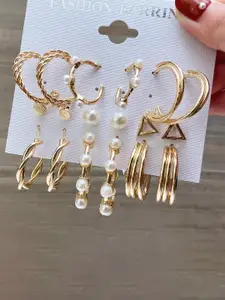 Celestique Set Of 9 Pearls Beaded Korean Contemporary Half Hoop Earrings