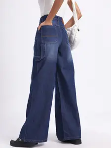 glitchez Women Strap Detail Asymmetric Closure Wide Leg Jeans