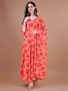 Raiyani Fashion Women Floral Printed A-Line Maxi Ethnic Dress With Dupatta