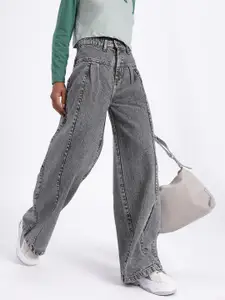 glitchez Women Relaxed Mid-Rise Pure Cotton Heavy Fade Baggy Fit Jeans