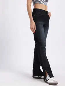 glitchez Women Wide Leg Slit Hem Jeans