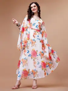 Raiyani Fashion Floral Printed Fit & Flare Maxi Dress Comes with a Dupatta