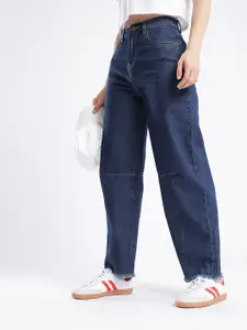 glitchez Women Frayed Hem Barrel Jeans