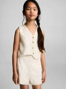 Mango Kids Girls Embroidered Shorts with Mirror Work