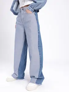 glitchez Women Frayed Hem 90's Baggy Fit Colourblocked Jeans