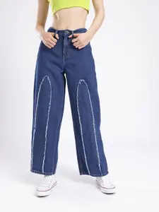 glitchez Women Baggy Fit Patch Work High-Rise Light Fade Jeans