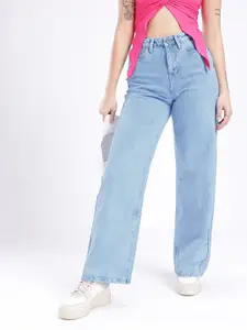 glitchez Women Baggy Wide Leg High-Rise Light Fade Jeans