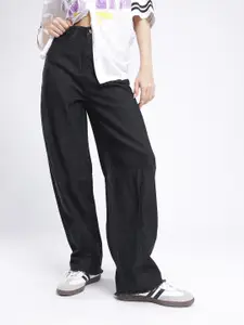 glitchez Women Frayed Barrel Fit Light Fade Jeans