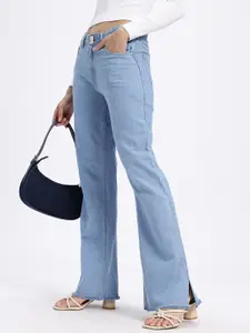 glitchez Women Slit Hem Frayed Bootcut Jeans