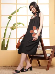 DEEBACO Women Embroidered Halter Neck A-Line Dress