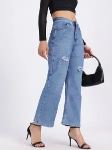 glitchez Women Flap Detail Distressed Wide Leg Jeans