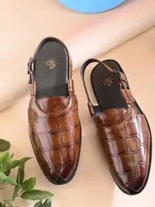 House of Pataudi Men Casual Textured Peshawari Sandal With Buckle