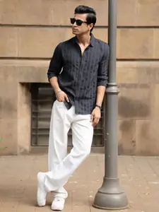 Powerlook Men Vertical Striped Spread Collar Casual Shirt