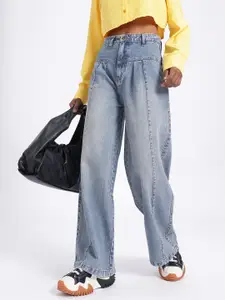 glitchez Women Mid-Rise Pure Cotton Light Fade Baggy Fit Jeans