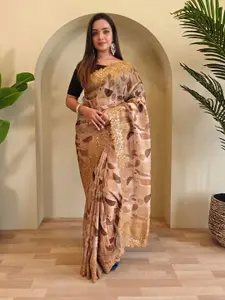 Anouk Floral Printed Sequinned Organza Saree