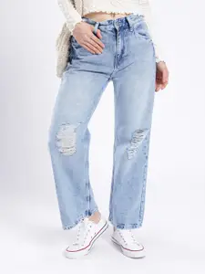 glitchez Women Straight Fit Distressed Heavy Fade Jeans