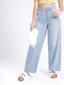 glitchez Women Baggy Fit High-Rise Mildly Distressed Light Fade Jeans