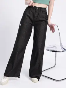 glitchez Women Baggy Wide Leg High-Rise Ripped Frayed Jeans