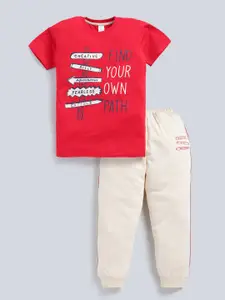 Todd N Teen Boys Printed Pure Cotton Round Neck T-shirt With Joggers