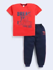 Todd N Teen Boys Printed Pure Cotton Round Neck T-shirt With Joggers