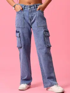 V-Mart Girls Regular Fit Mid-Rise Light Fade Cargo Jeans