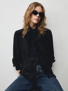 MANGO Women Satin Finish Relaxed Fit Casual Shirt with Tie-Up Detail