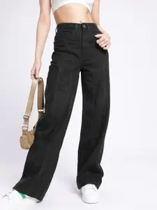 glitchez Women Panelled Baggy Wide High-Rise Jeans