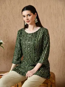 Anouk Rustic Women Round Neck Bandhani Printed Straight Kurti