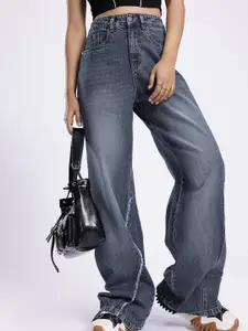 glitchez Women Baggy Wide-leg High-Rise Heavy Fade Jeans