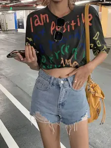 StyleCast Women Mid-Rise Denim Distressed Shorts