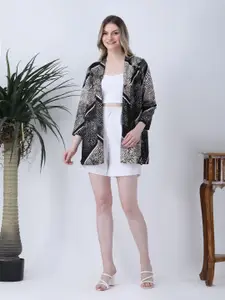 Qurvii Snake Printed Mandarin Collar Open Front Casual Shrug