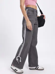 glitchez Women Wide Leg Side Stripe Bow Detail Jeans