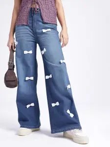 glitchez Women Wide Leg Bow Detailed Jeans