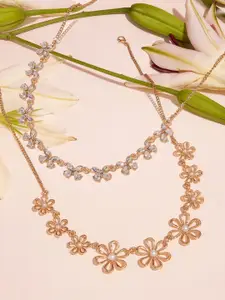 Zaveri Pearls Set of 2 Stone Studded & Beaded Flowers & Butterflies Necklaces