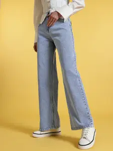 glitchez Women Wide Leg Faded Jeans